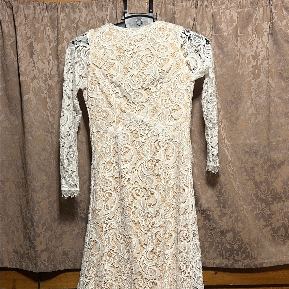 Lulus Elegant Cream Lace Long-Sleeve Dress